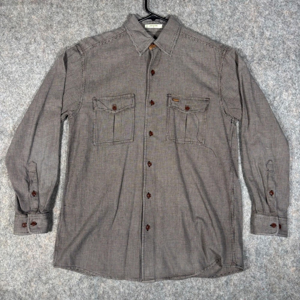 Orvis‎ Button Down Shirt Mens M Brown Houndstooth Long Sleeve Cotton Fisherman